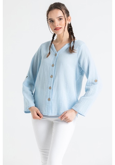Uzun Kol Müslin Sedef Gömlek Buz Mavi Bmv-buz Mavi Buz Mavi