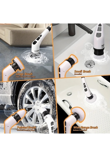 Fochsia Minimalist Style 6 My 006 Elektrikli Döner Fırça Şarj Edilebilir Kablosuz Temizlik Fırçası Ayarlanabilir Sap Usb C Şarj Lityum Pil Halı Banyo Mutfak Seramik Ve Ev Temizliği İçin