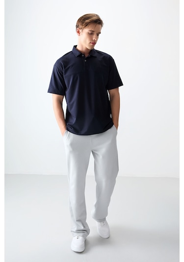 Tommy Life Lacivert Pamuklu Kalın Yumuşak Dokulu Polo Yaka Oversize Fit Basic Erkek T- Shirt - 88382 Lacivert
