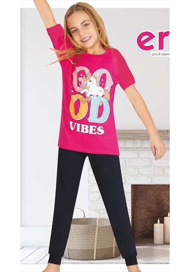 Unicorn Kısa Kollu Kız Çocuk Pijama Takım St07717 Fuşya
