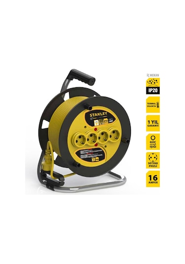 Stanley ST-E-2515 Makaralı Kablo 25 Metre IP20 4 Prizli 3 x 1.5 MM