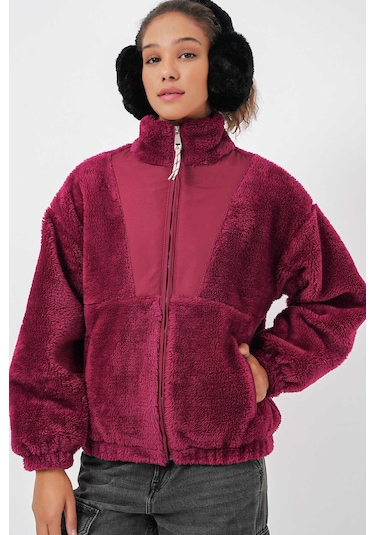 Gabria Fermuarlı Peluş Mont Vişne