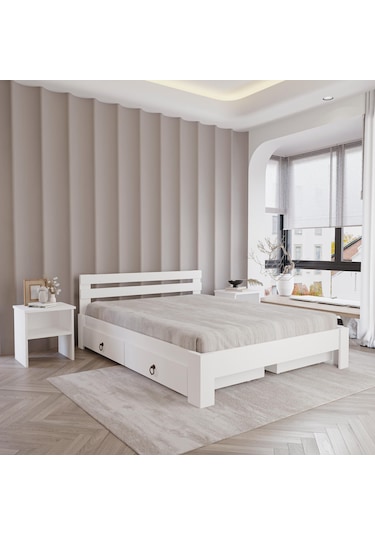 4 Çekmeceli Lotus Mdf Karyola Çift Kişilik Yatak Uyumlu, Kolay Kurulum-981 140x190