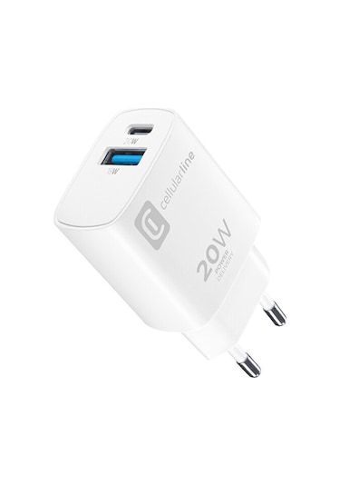 Cellularline ACHIPH2USBPD20SMLW Micro Pack 20W Dual Port Beyaz Şarj Adaptörü