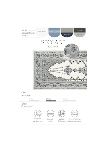 Cool Halı Cool Seccade Mavi Hediyelik Kalın Seccade Çeyizlik Gelin Damat Çift Bohçası Seccade Seti