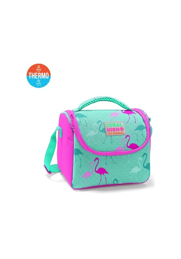 Coral High Kids Su Yeşili Neon Pembe Flamingo Desenli Thermo Beslenme Çantası 11804
