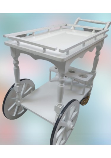 Servis Araba Teker Model Ahşap Kayın İnce Torna İskelet Natüre Boya ,yemek Servis İdeal Çözüm