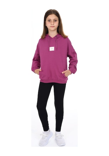 Toontoy Kız Çocuk Armalı Taytlı Takım Mürdüm