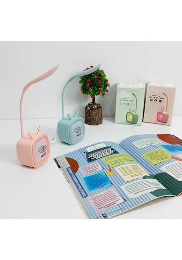 Tv Tasarımlı Kademeli Şarjlı Masa Lambası Led Gece Lamba Turkuaz