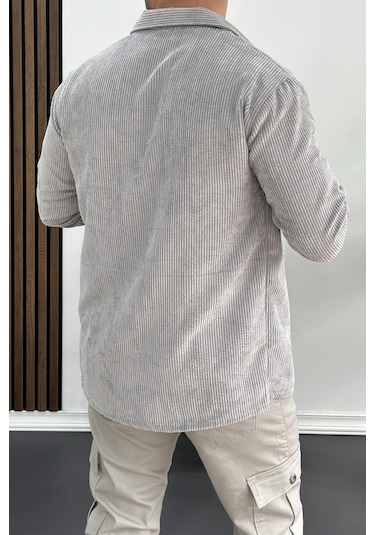 Erkek Kadife Kumaş Gömlek Gri Edw214 Gri