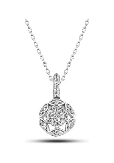 Blackcraft 925 Ayar Gümüş Beyaz Zirkon Taşlı Çiçek Kadın Kolye Modern