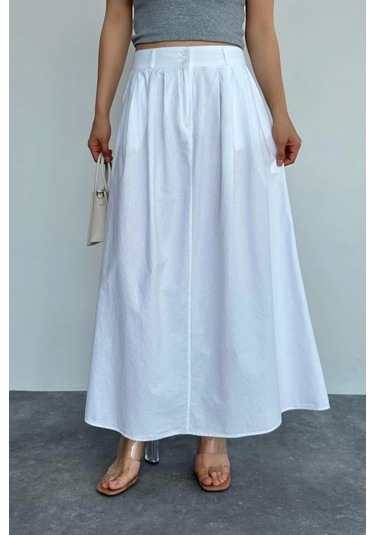 İnce Pileli Düz Etek - Beyaz Beyaz