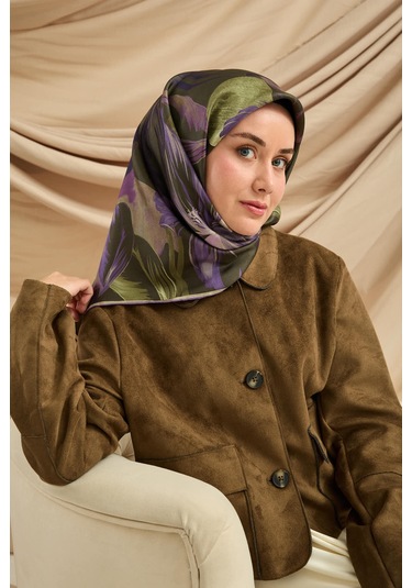 Silk Home Twill İpek Eşarp 11480-85 Koyu Yeşil, Mor, Lila, Mor, Bej