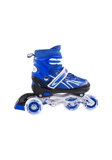 Paten Ayarlanabilir 2+2 Ve 2+1+1 Işıklı Metal Gövde Alıştırma Pateni Çantalı Mavi