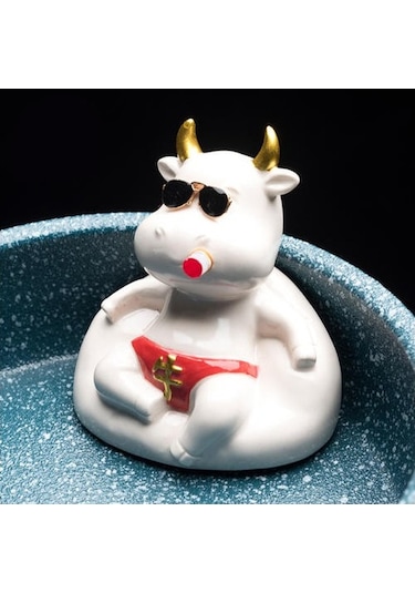 Venturemart 1 Adet Yaratıcı Karikatür Küllük Inek Seramik Büyük Kapasiteli Sevimli Hayvan Küllükleri Ev D