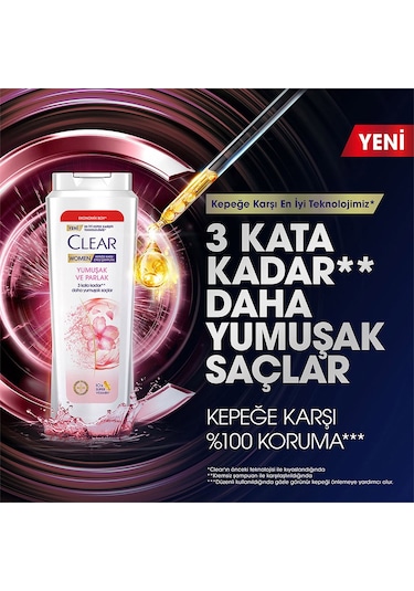 Clear Women Kepeğe Karşı Etkili Şampuan Yumuşak Parlak 3 x 350 ML