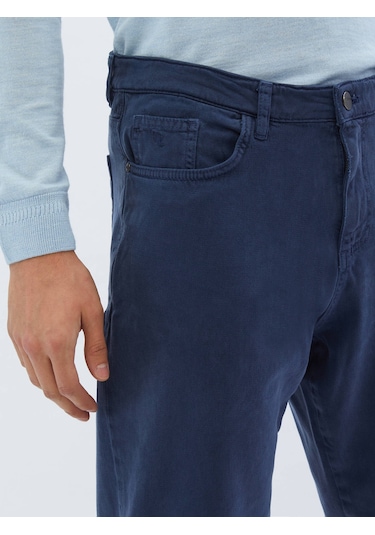 İndigo Dokuma Carrot Fit Casual Pamuk Karışımlı Pantolon 6542368 İndigo