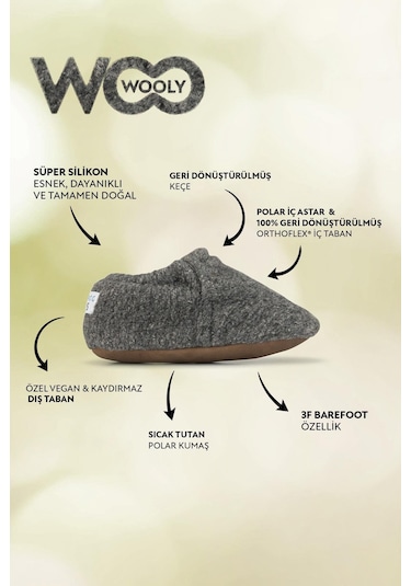 Recycled Woo Wooly Yünlü Gri Barefoot Patik Gri
