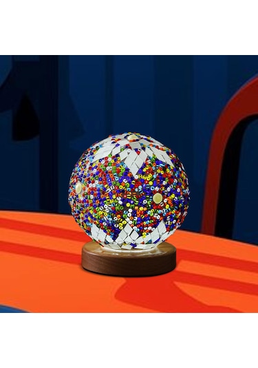 Homyl Gece Işığı Yatak Başı Usb Cam Mozaik Top Türk Lambası Mavi Çok Renkli