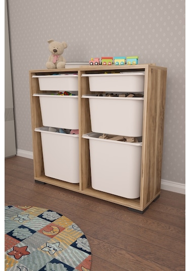 Carla 2 + 2 + 2 Tropik Ceviz Ultra Derin Sepetli Çok Amaçlı Dolap Oyuncak Dolabı Tropik Ceviz