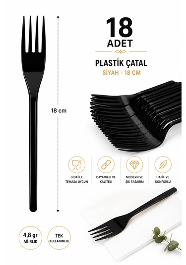 Plastik Çatal Siyah 4,8 Gr Modern Lüks 18'adet