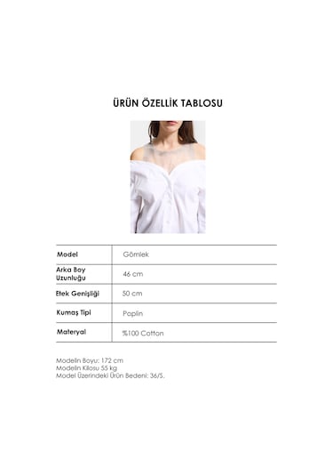 Itsbasic Kadın Beyaz Oversize Tül Dantelli Özel Tasarım Gömlek