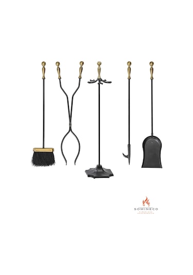 Somineco 5 Li Lüx Ithal Gold Prinç Topuz Başlıklı Şömine Aksesuar