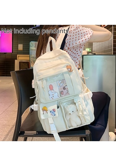 Honeybeeshop Yeşil Karikatür Ayı Tasarımlı Kadın Naylon Sırt Çantası Ayarlanabilir Askı Çoklu Cep Okul Seyahat Yeşil