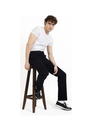 Yeni Sezon Erkek Dört Mevsimlik Likralı Regular Tam Kalıp Düz Paça Fermuarlı Yüksek Kaliteli Kot Pantolon 720-siyah Siyah