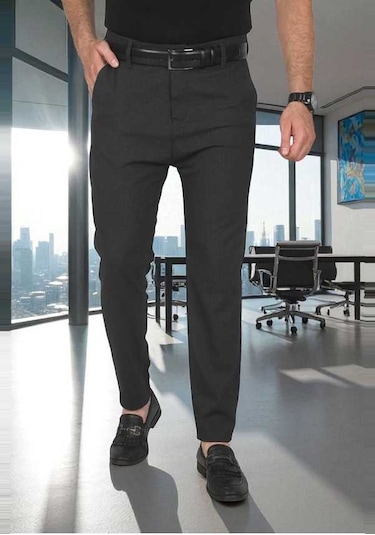 Deepsea Erkek Füme İtalyan Kesim Tüylenmez Likralı Spor Pantolon Esnek Kumaş Bilek Boy Boru Paça Klasik Pantolon 2502005 Füme