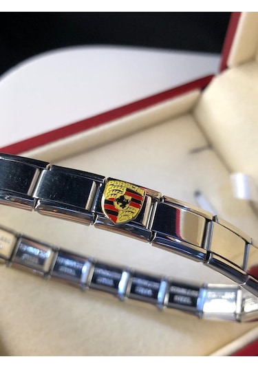 Erkek Kadın Çelik Bileklik - Porsche Logo Model Italy Nomi Charm Sevgiliye Eşe Babaya Gümüş