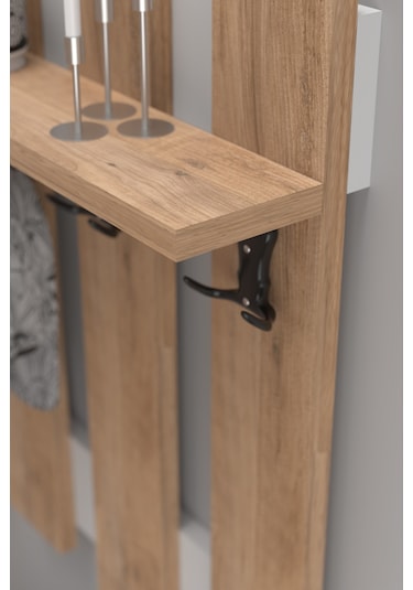 Portmanto Vestiyer 5 Raflı Ayakkabılık Ve Çit Duvar Askılık Set Çam-beyaz Kahverengi