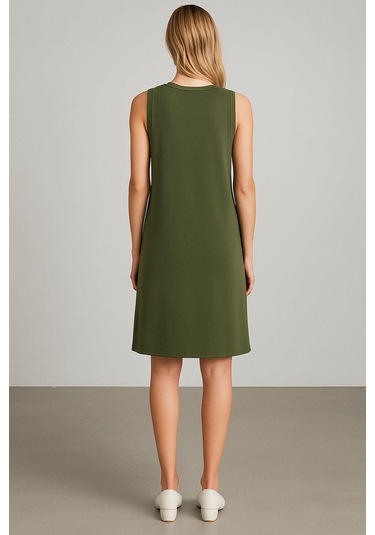 Modal Kumaş Rahat Kalıp Basic Günlük Elbise Haki