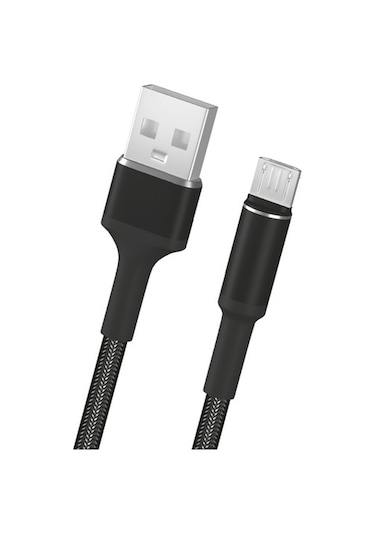 Fitplus Round Rs-201 Micro Usb Data/Şarj Kablosu 3A 2M Örgü Siyah