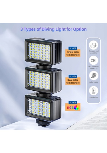 D12824-2 Su Geçirmez Dolgu Işığı Led Dalış Işığı 2700k-9000k Siyah Siyah
