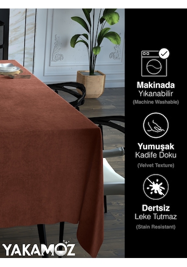 Kiremit Rengi Kadife Dokulu Masa Örtüsü Dertsiz Velvet Touch Serisi Kiremit
