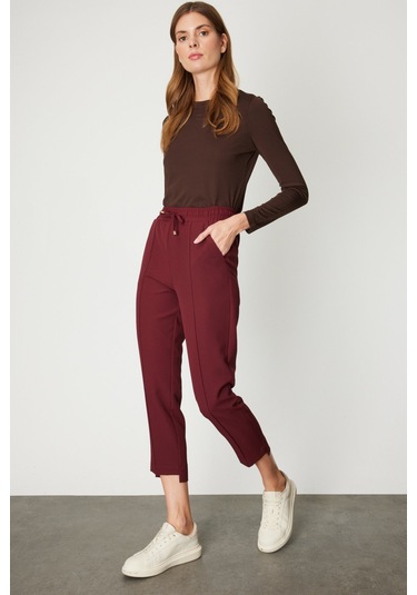 On Kadın Önü Çimalı Dar Paça Eşofman Altı 64138 Bordo Bordo