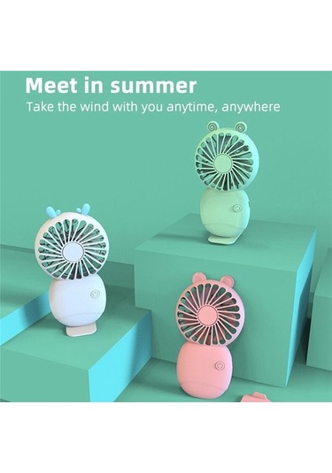 Yaz Taşınabilir Mini Fan Küçük Cep Fanı Karikatür Fan El Tipi Fan Açık Hava Mini Elektrikli Fan, Pembe 9609 Renkli
