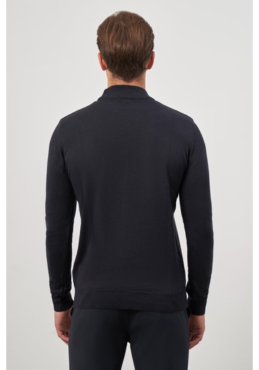 Koyu Lacivert Uzun Kol Kendinden Örme Yarım Balıkçı Yaka Classic Comfort Fit Triko 1012245152 Koyu Lacivert