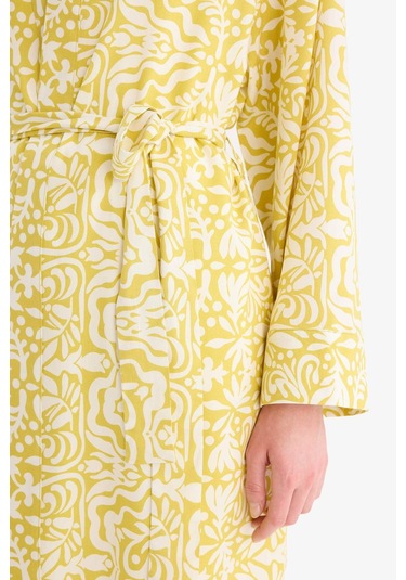 Defacto Relax Fit Bisiklet Yaka Desenli Viskon Kimono E7262ax25smgn734 Yeşil