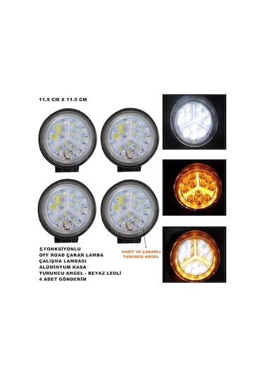 Off Road LED Turuncu Çakar Angel - Beyaz Led 5 Fonksiyonlu 4 ADET
