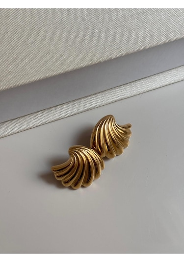 Altın Kaplama Kabarık Spiral Form Küpe Modern Ve Minimal Tasarım Altın