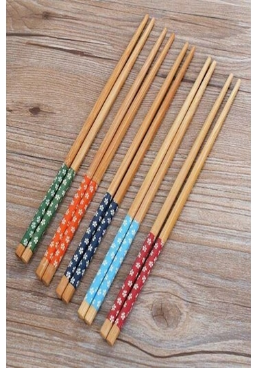 5 li Set Bambu Çin Çubuğu Chopstick Yıkanabilir ve Kullanılabilir Çok Renkli