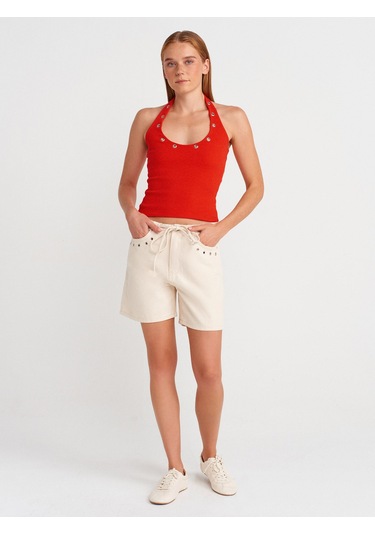 Dilvin 21162 Halter Yaka Top-k.kırmızı K.kırmızı