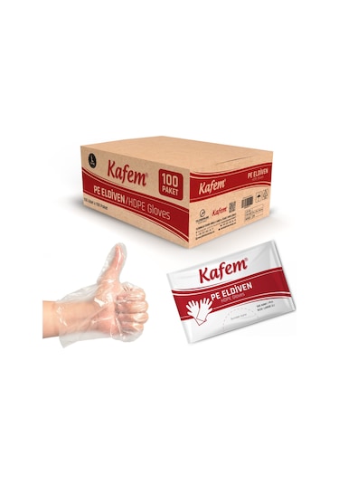Kafem PE Tek Kullanımlık Şeffaf Eldiven 100 Lü X 100 Paket (Koli)