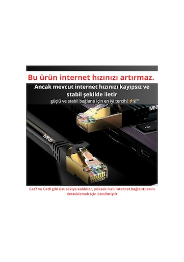MN6 M109F Cat7 Kablo 15 Metre/Bakır-10gbps-50 Mikron Altın Kaplama/15M Cat7 Ethernet Kablosu