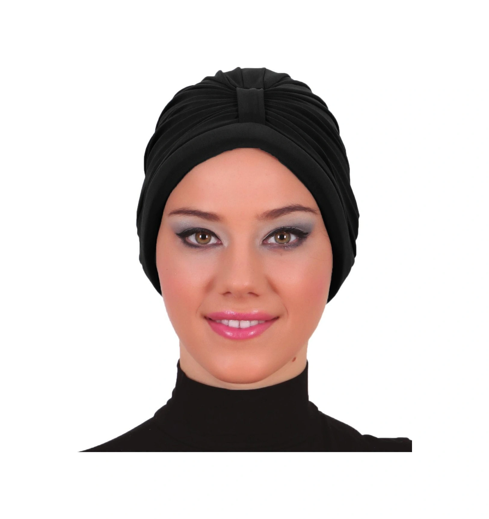 Bantlı Ön Ve Ensesi Bantlı Nervürlü Siyah Süngerli Hazır Türban Tesettür Bone Havuz Bonesi Siyah