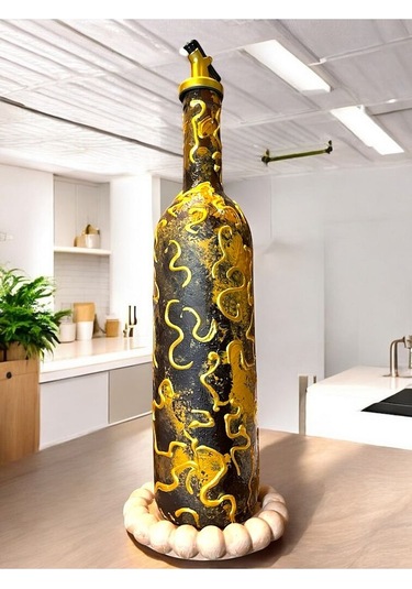 El Yapımı Altın Varaklı Yağdanlık Tasarım Sunum Standı İle Şık Mutfaklar Ve Sofralar Kahverengi