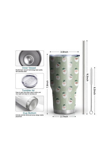 Noel Desenli 30oz Kahve Termosu, Çift Katlı Paslanmaz Çelik, Yeniden Kullanılabilir, Sızdırmaz Noel Baba Noel Yüzü