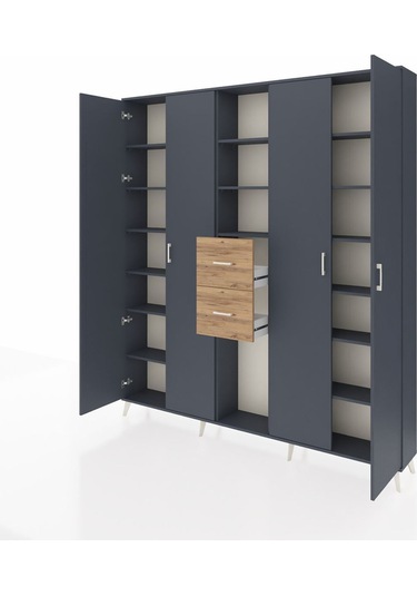 Arges Dolap 15 Raflı 2 Çekmeceli 4 Kapaklı 220x30x243 Antrasit-antrasit/çam Antrasıt/atlas Çam